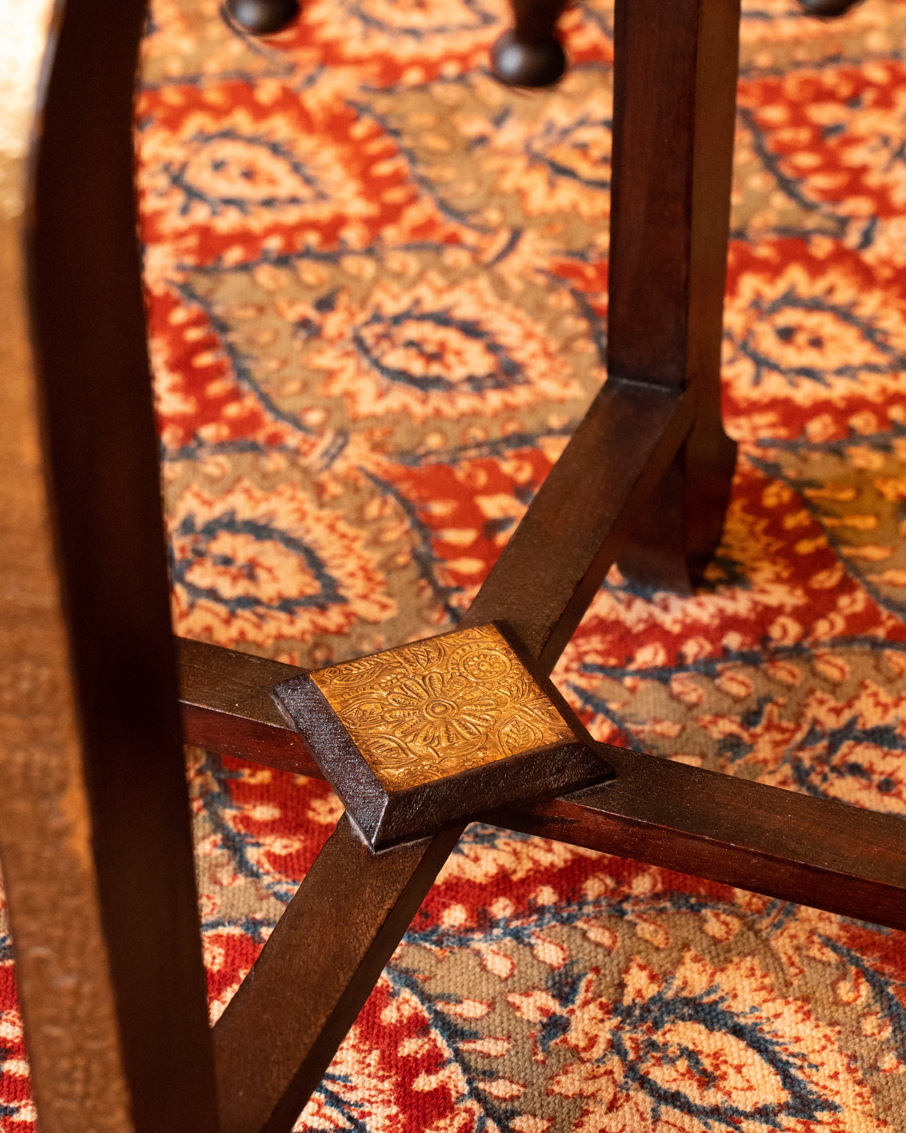Elements of Piharwa Wooden Round Table with Brass Fitted Top
