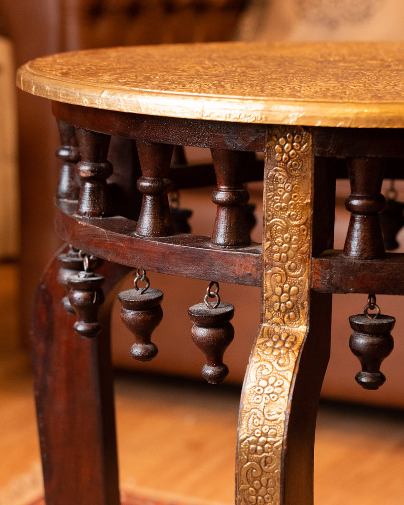 Elements of Piharwa Wooden Round Table with Brass Fitted Top