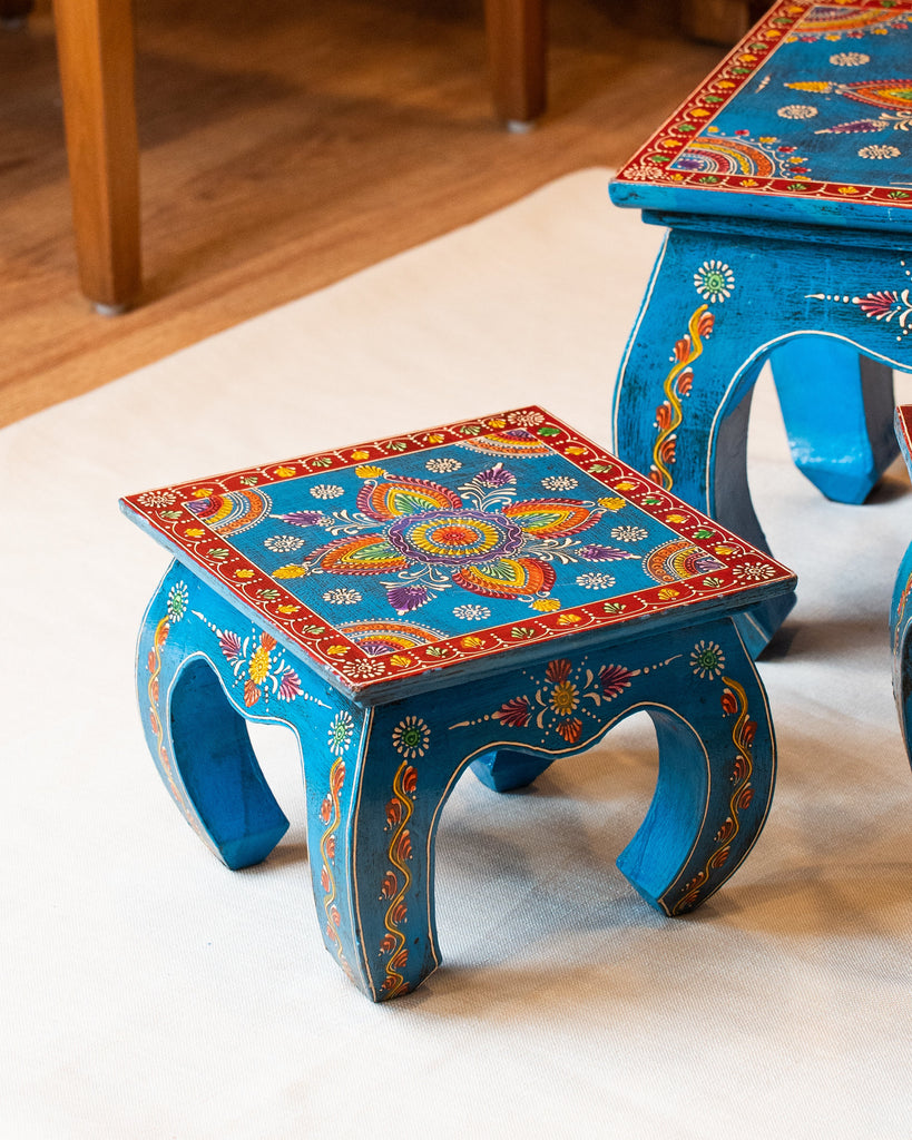 Elements of Piharwa Wooden hand-painted nested stools - (set of 3)