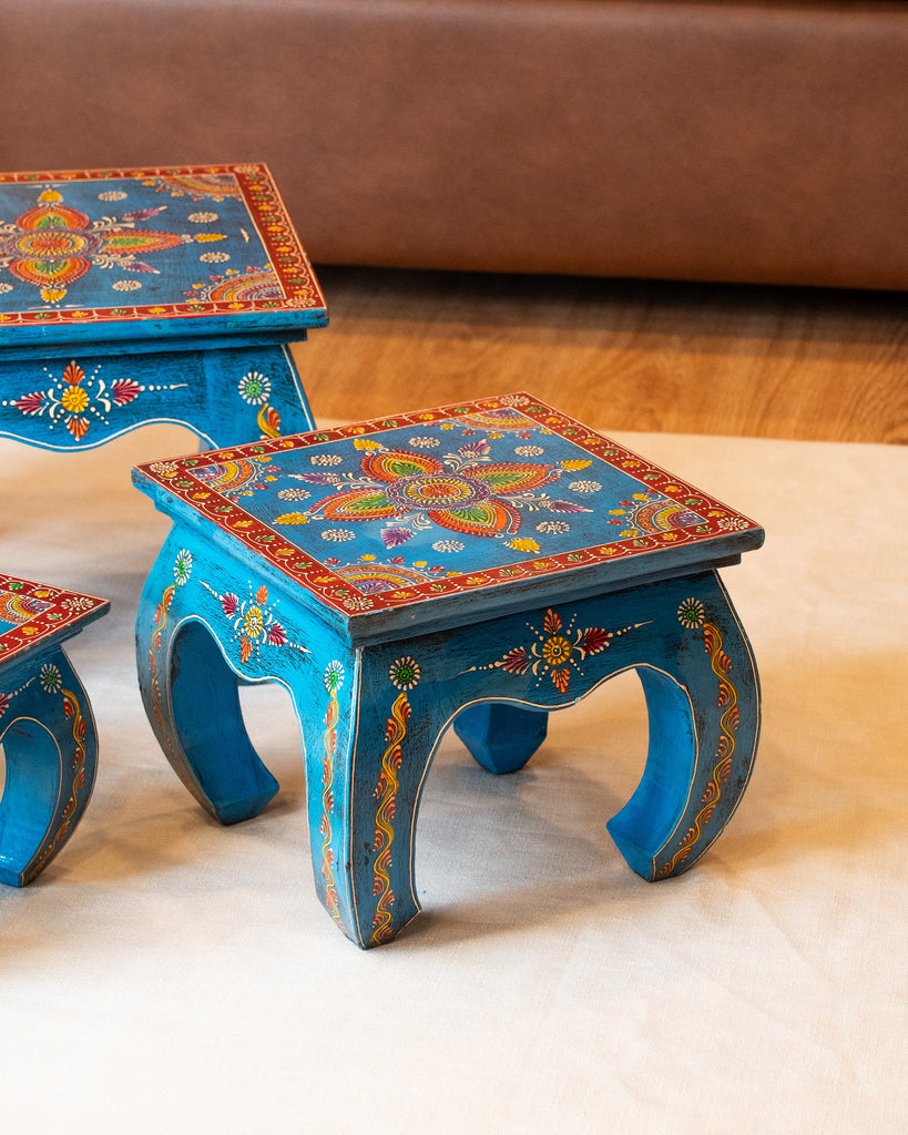 Elements of Piharwa Wooden hand-painted nested stools - (set of 3)