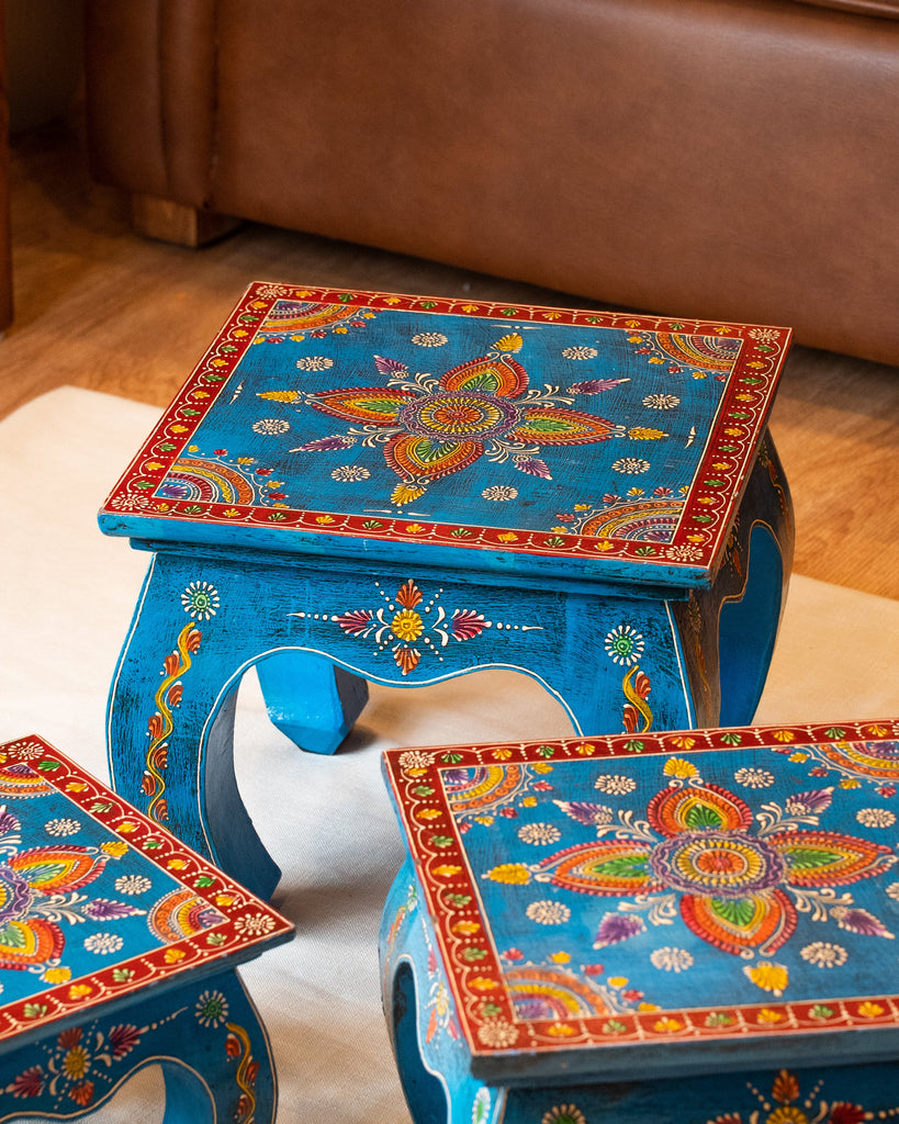 Elements of Piharwa Wooden hand-painted nested stools - (set of 3)