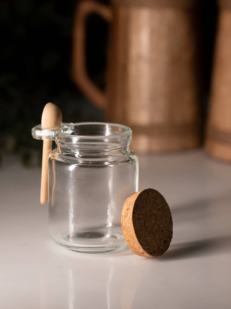 Elements of Piharwa Glass Jar With Spoon & Cork Lid Transparent