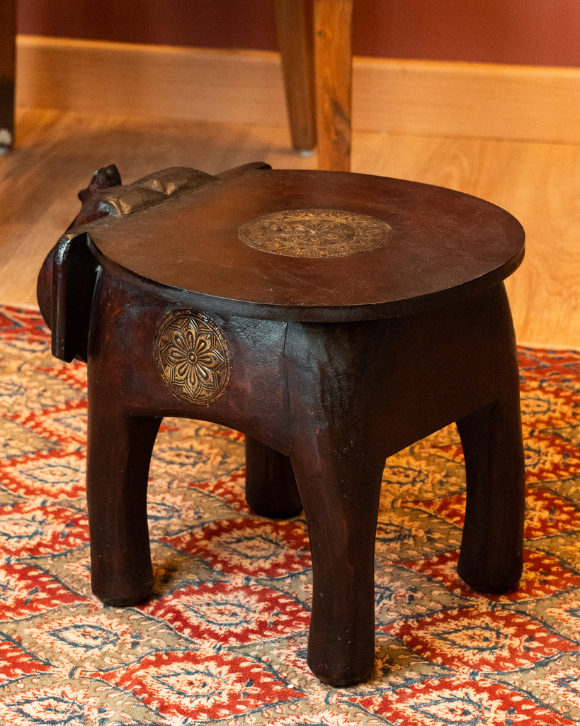 Elements of Piharwa Handcrafted Elephant Bust Side Stool - Dark Brown