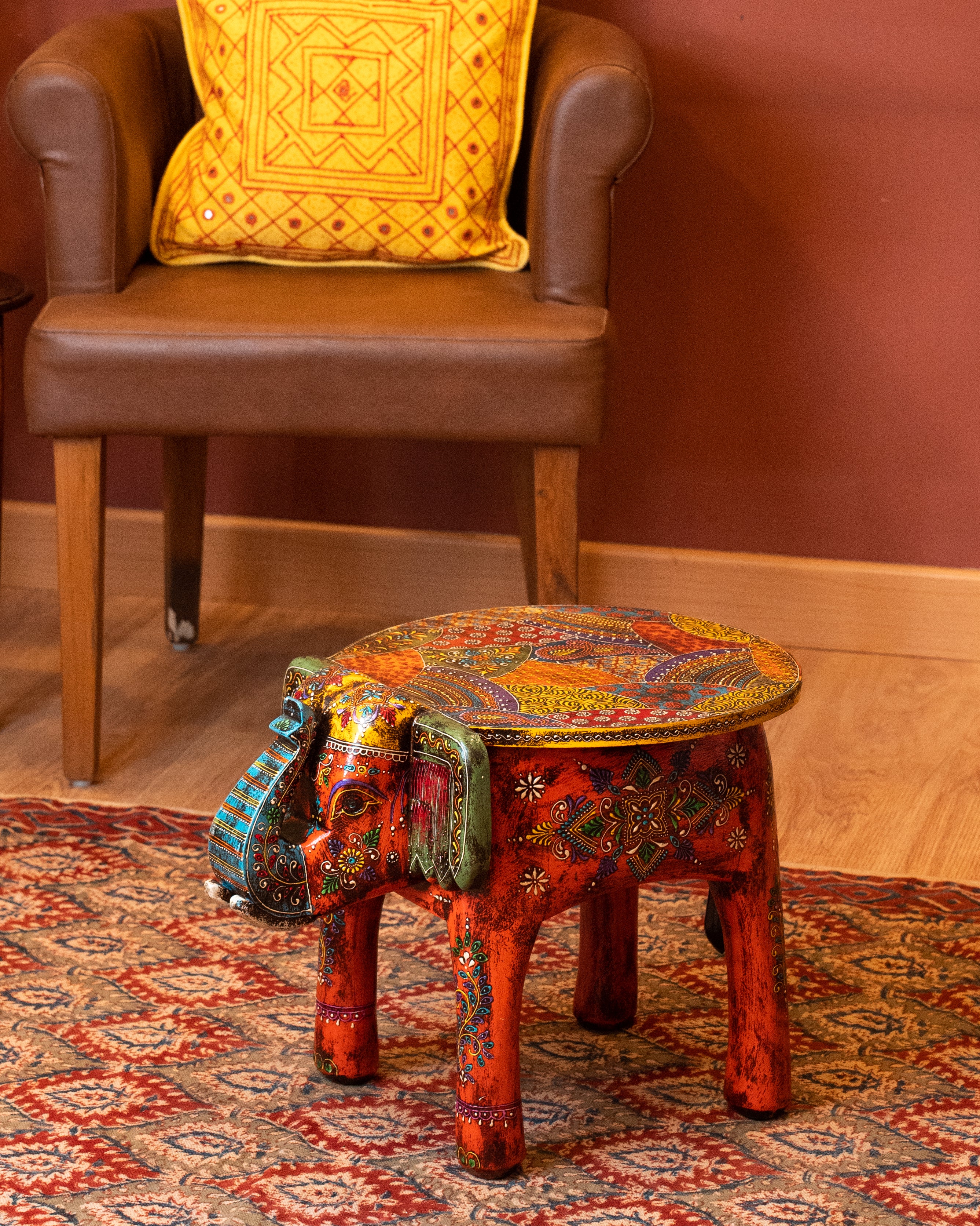 Elements of Piharwa Handcrafted Elephant Bust Side Stool