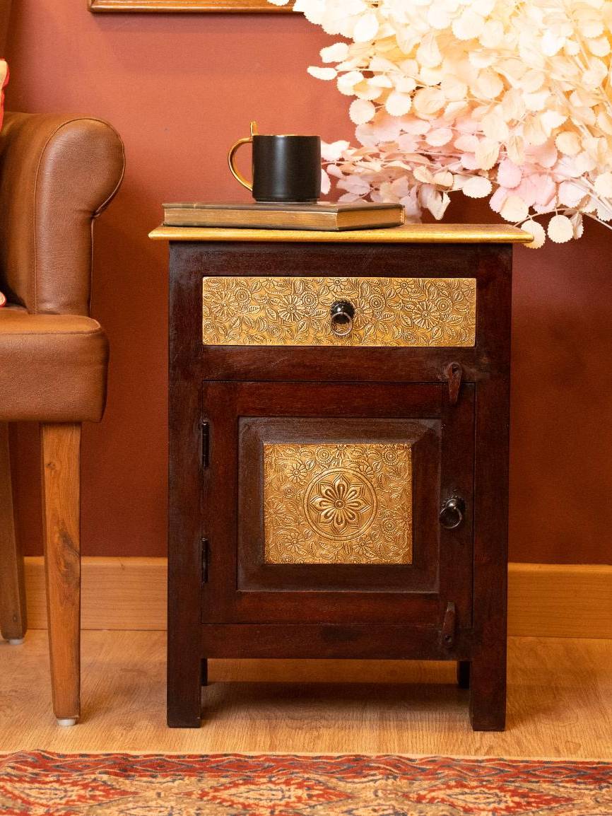 Elements of Piharwa Two drawer Brass fitted Bed side Table