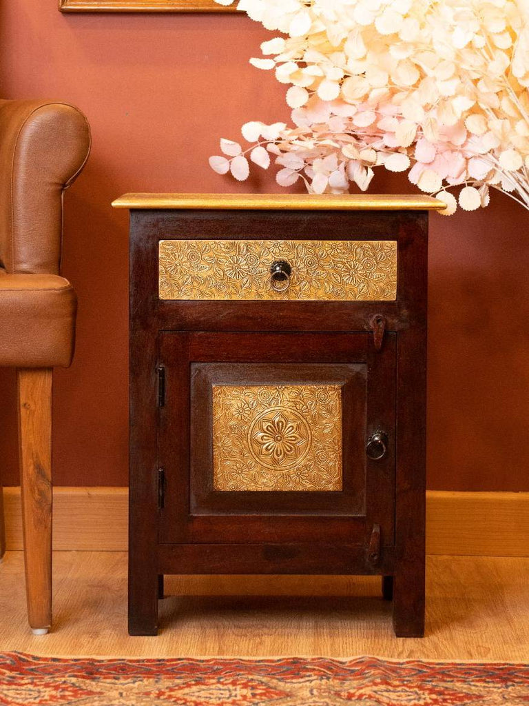 Elements of Piharwa Two drawer Brass fitted Bed side Table