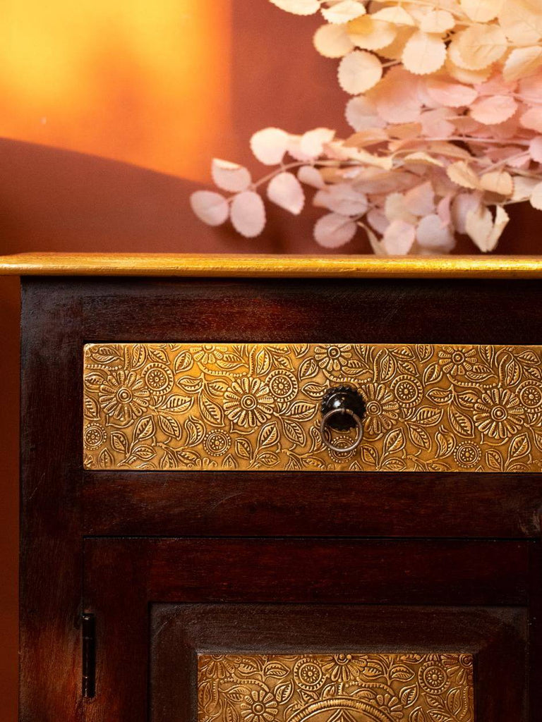 Elements of Piharwa Two drawer Brass fitted Bed side Table