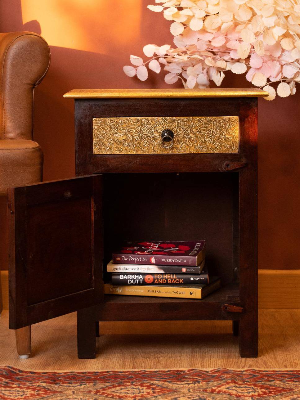 Elements of Piharwa Two drawer Brass fitted Bed side Table