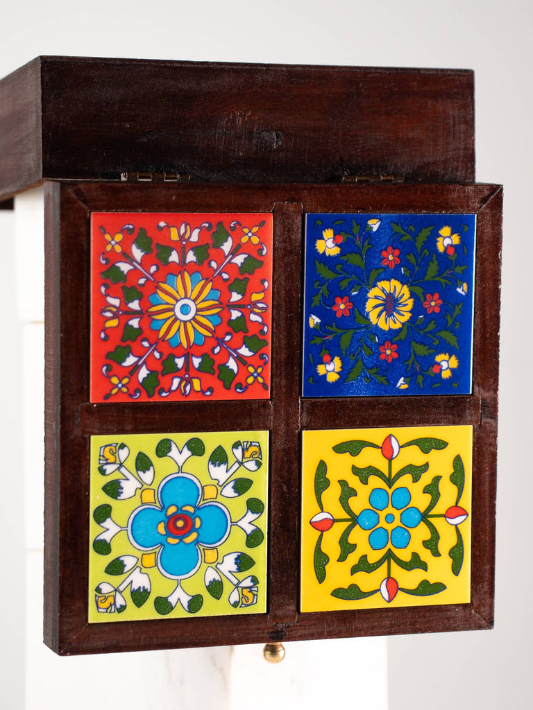 Elements of piharwa Handcrafted Wooden 4 Tile Storage Box