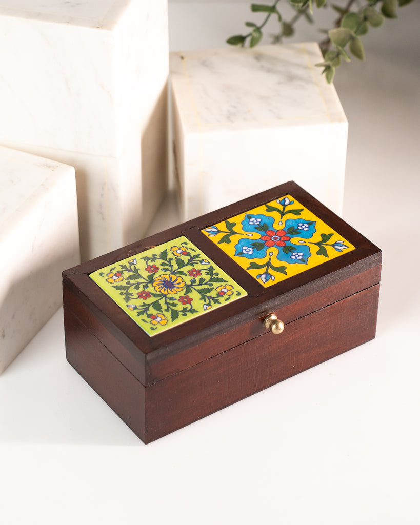 Elements of Piharwa Wooden Ceramic Tile Box Yellow