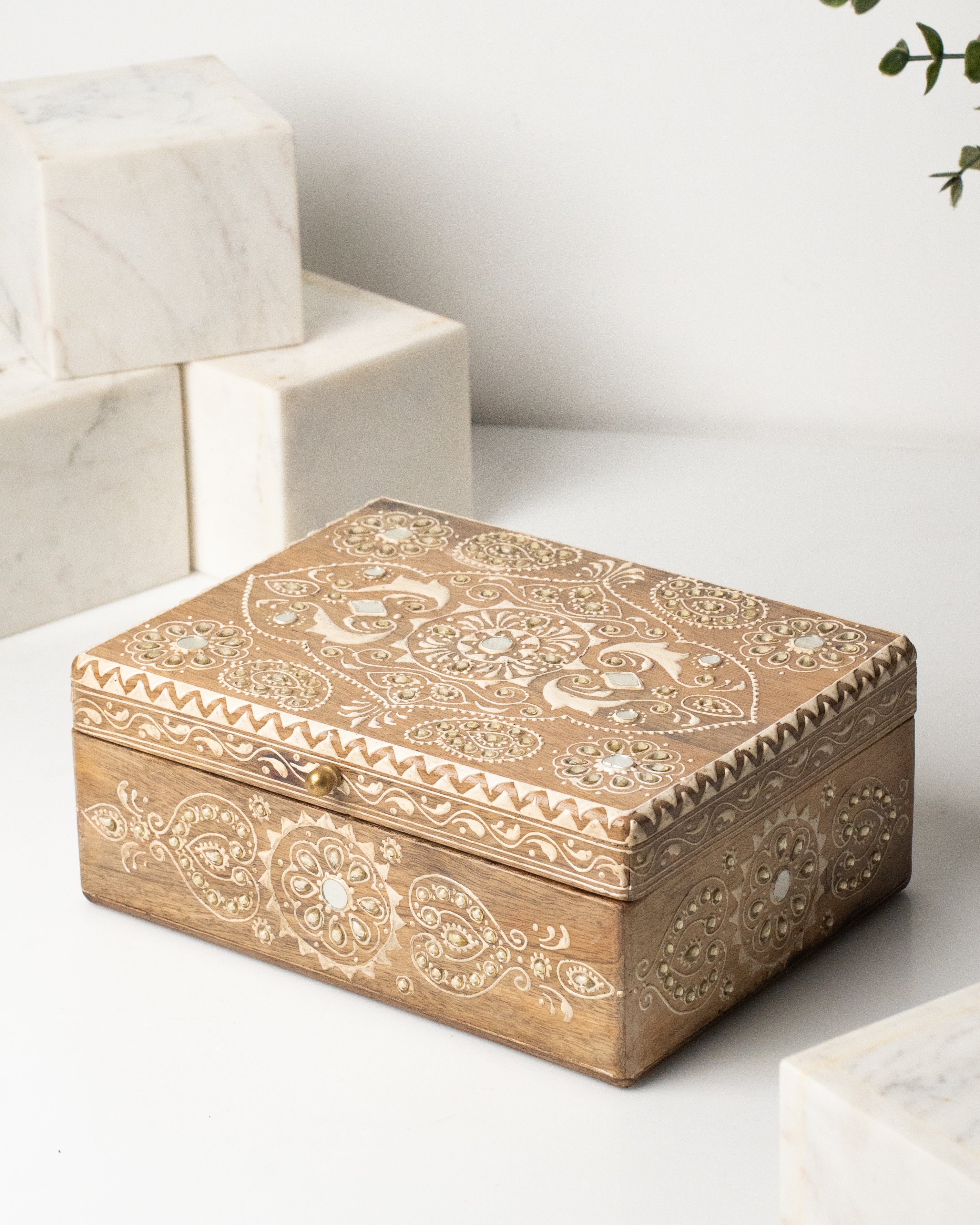 Elements of Piharwa Hand made Wooden Storage with Mirror Work