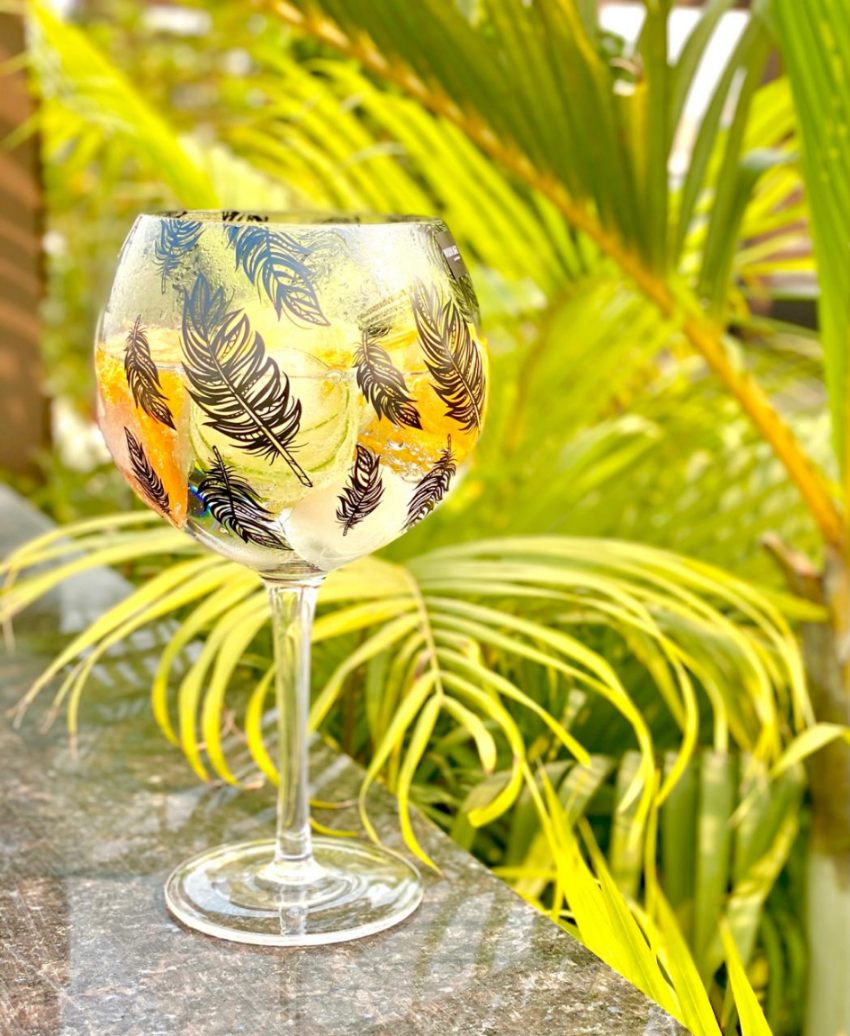 Elements of Piharwa Leaf print goblet ( set of 4)