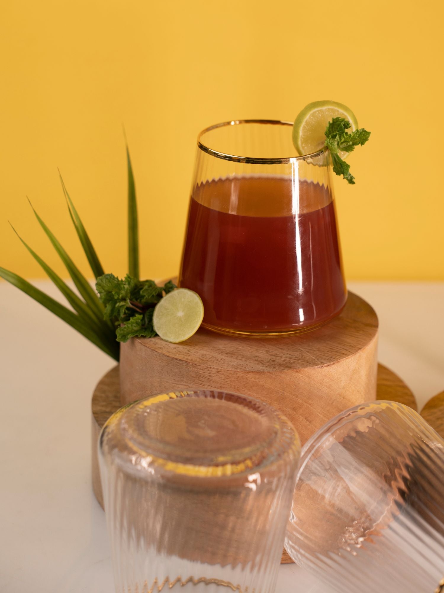 Elements of Piharwa Ribbed Whisky Glass with Golden Rim - Set of 4