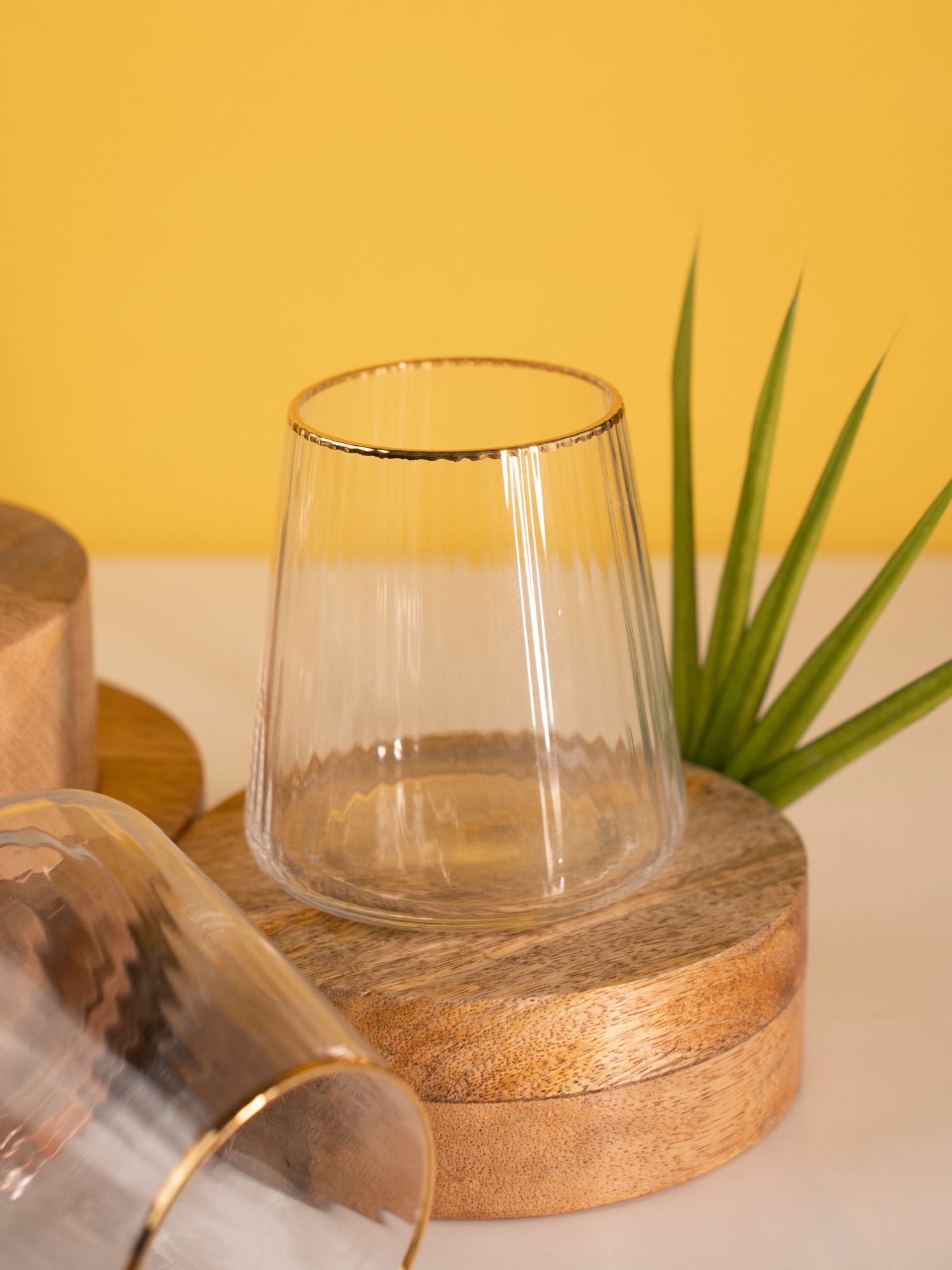 Elements of Piharwa Ribbed Whisky Glass with Golden Rim - Set of 4