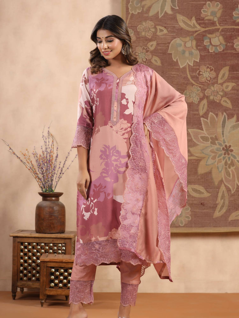 Piharwa Rayon Printed Suit Pink