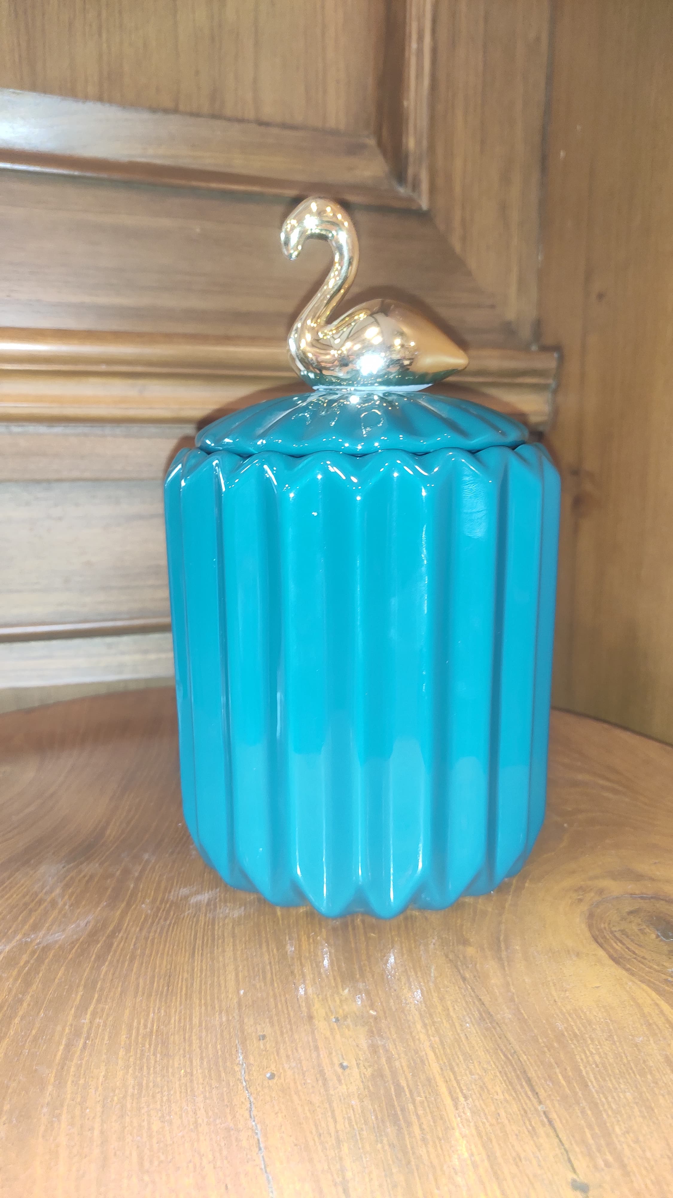 Elements of Piharwa Modern Ribbed Ceramic Jar with Bird Knob