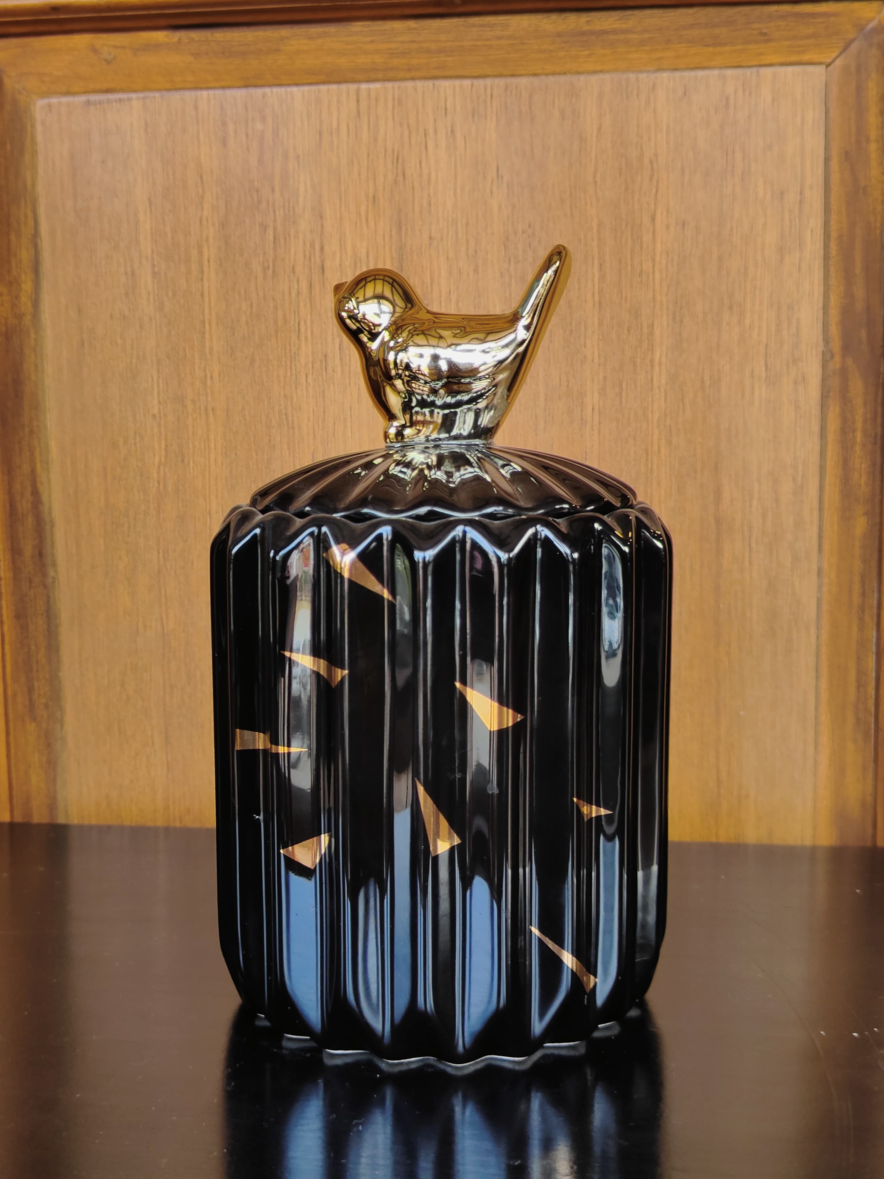 Elements of Piharwa Modern Ribbed Ceramic Jar with Bird Knob