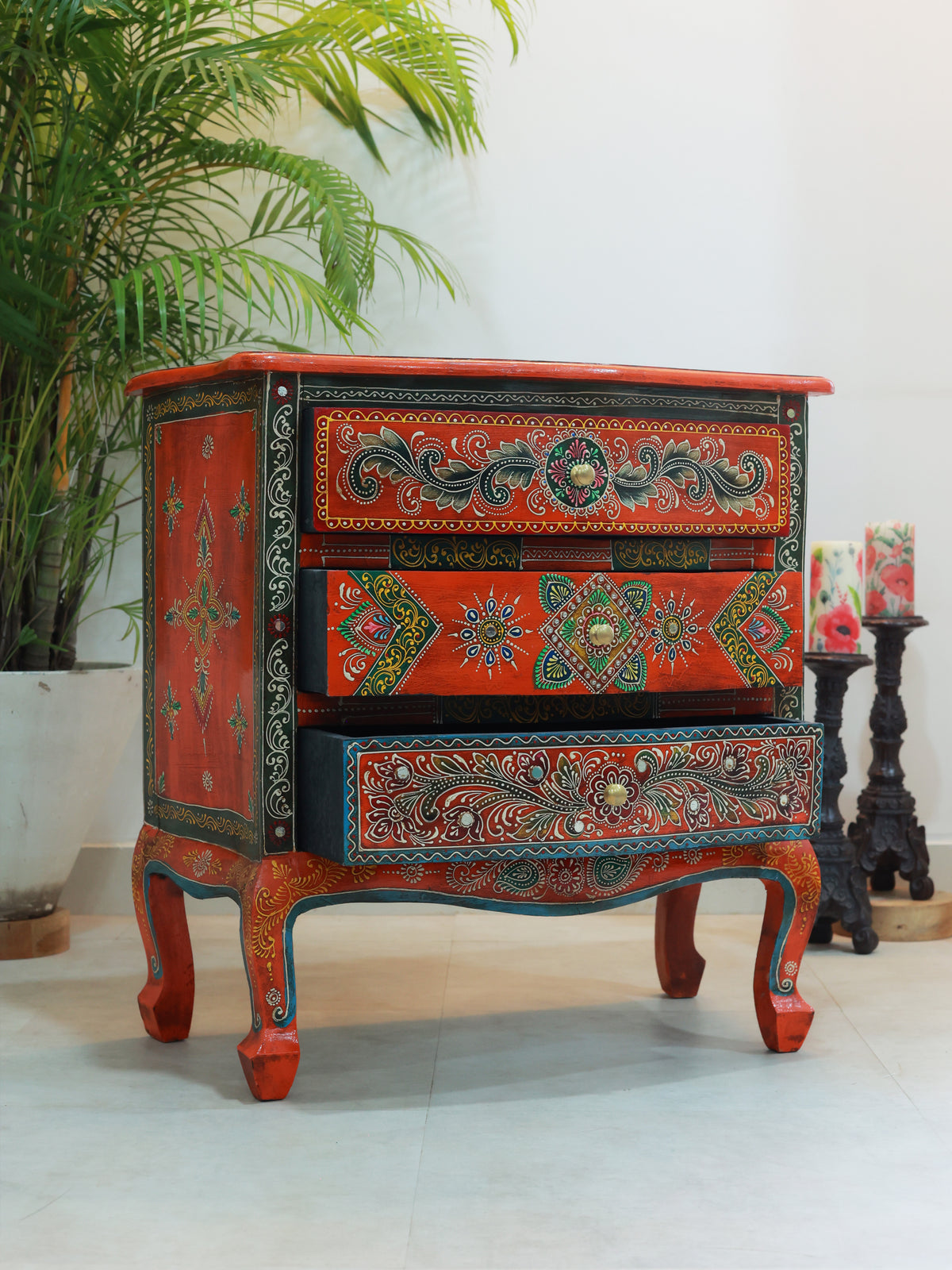 Piharwa Handpainted Three Bedside Drawer