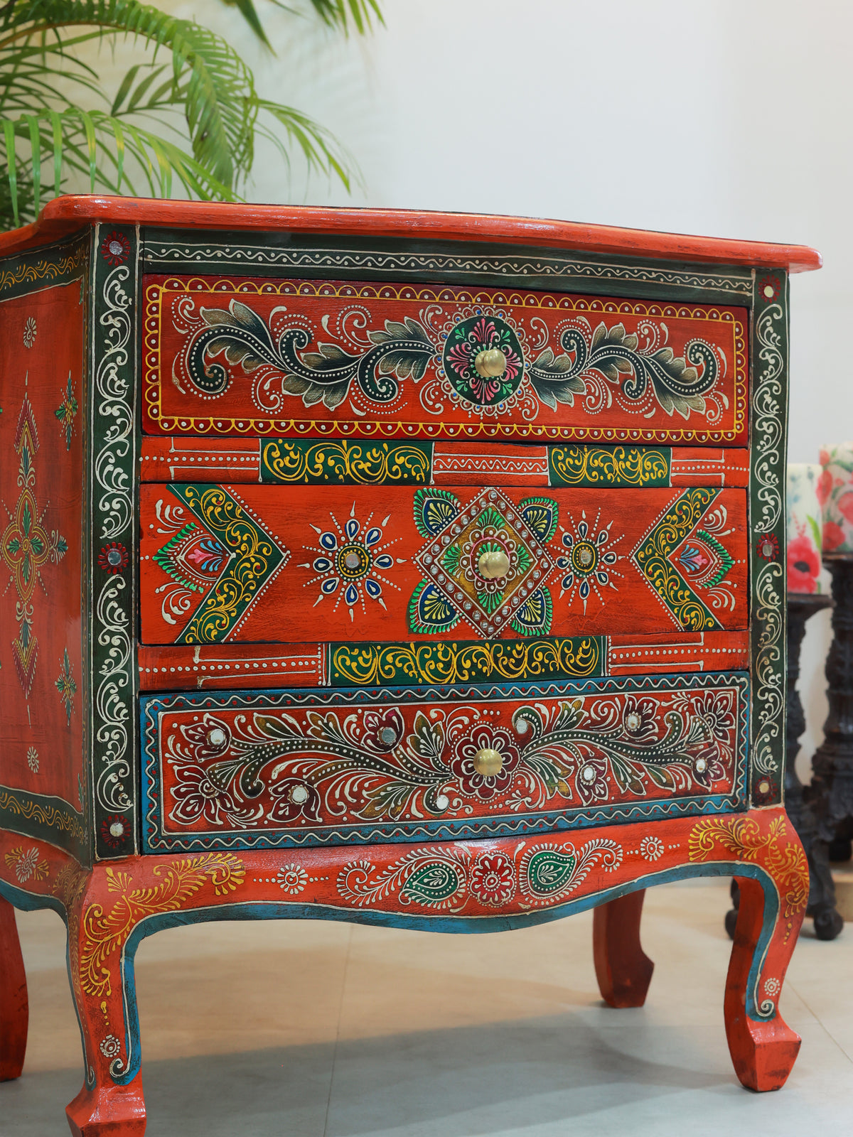 Piharwa Handpainted Three Bedside Drawer