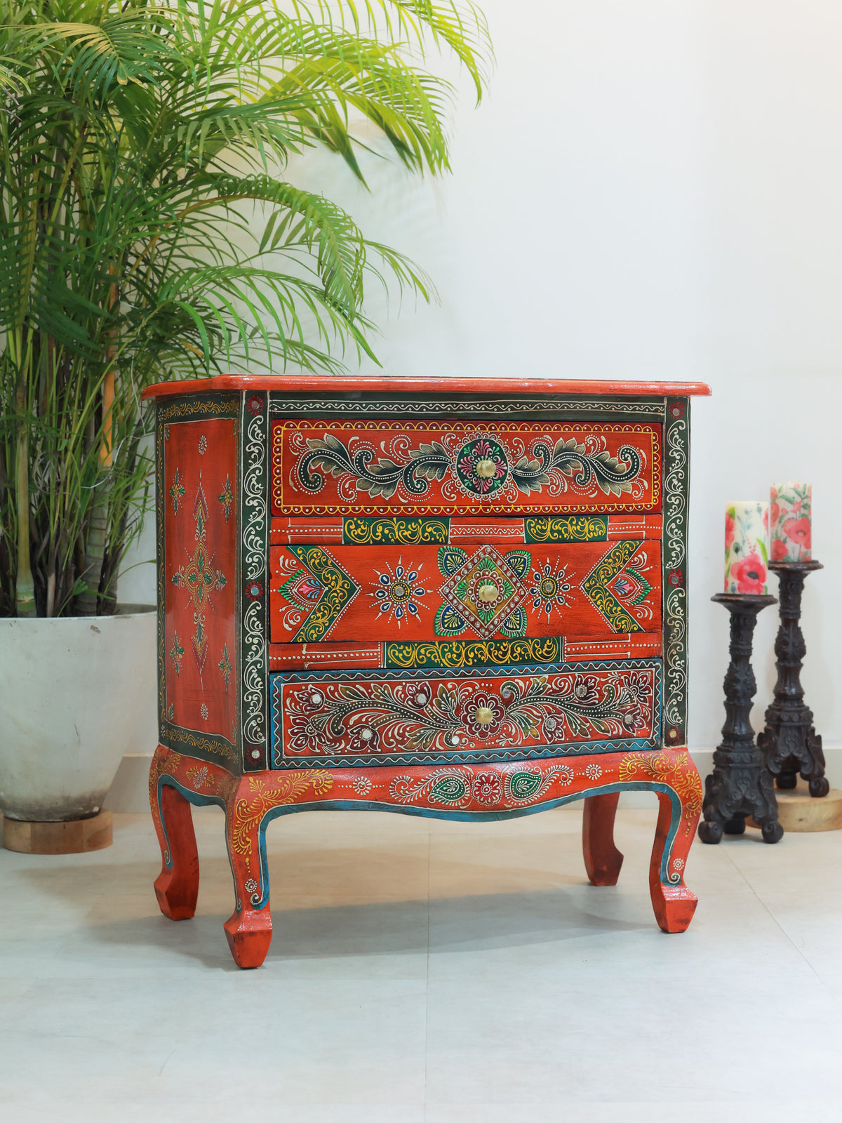 Piharwa Handpainted Three Bedside Drawer