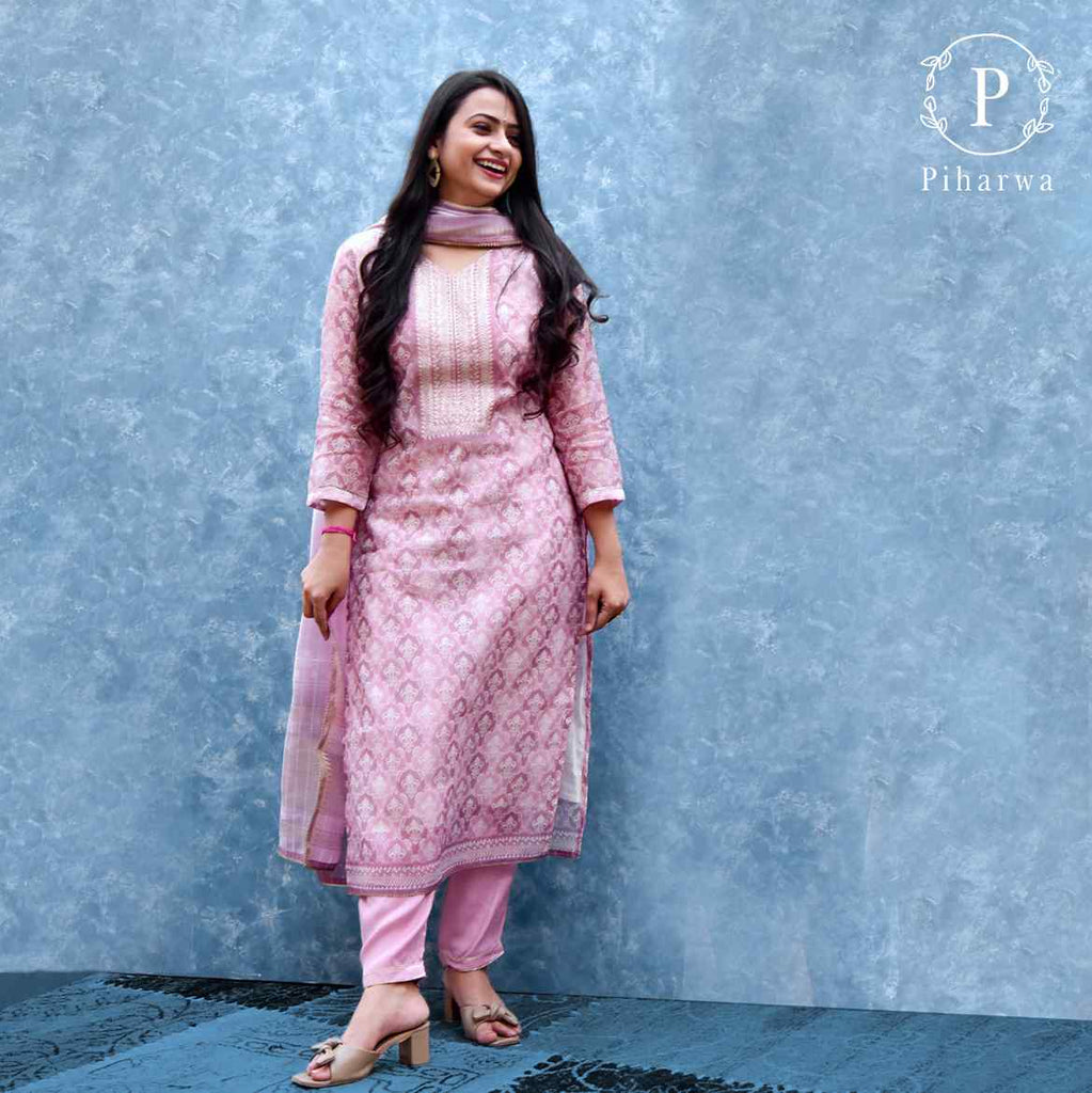 Piharwa Lavender Chanderi Suit Set