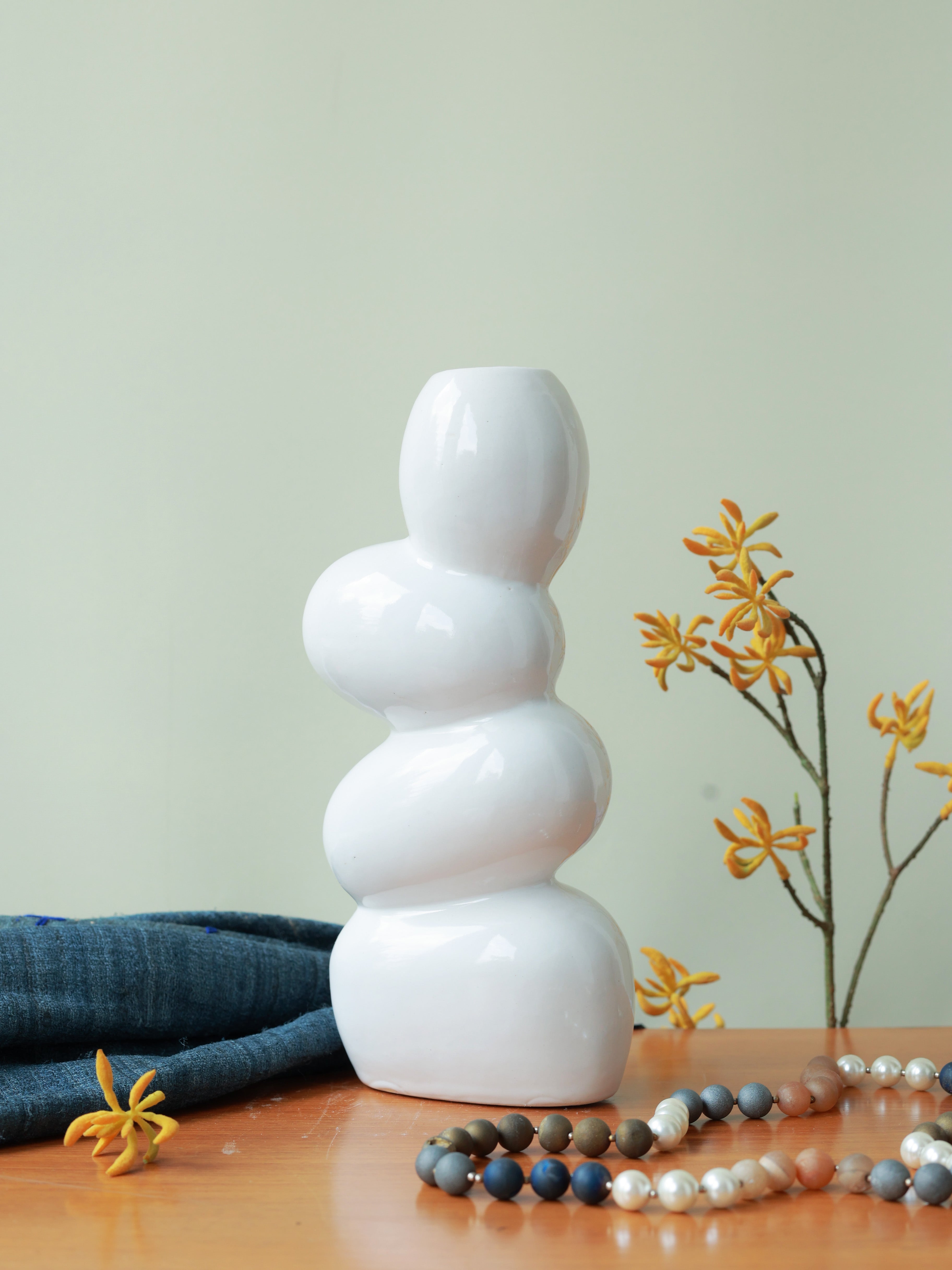 Piharwa Pebble Stack Vase - White
